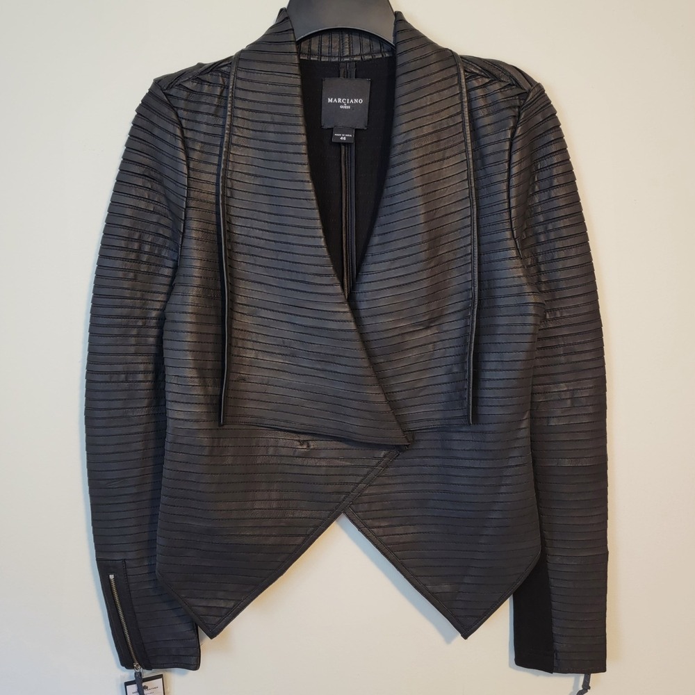 Guess by Marciano Shayna Leather Moto Jacket Black Size 10 NWT Genuine Leather
